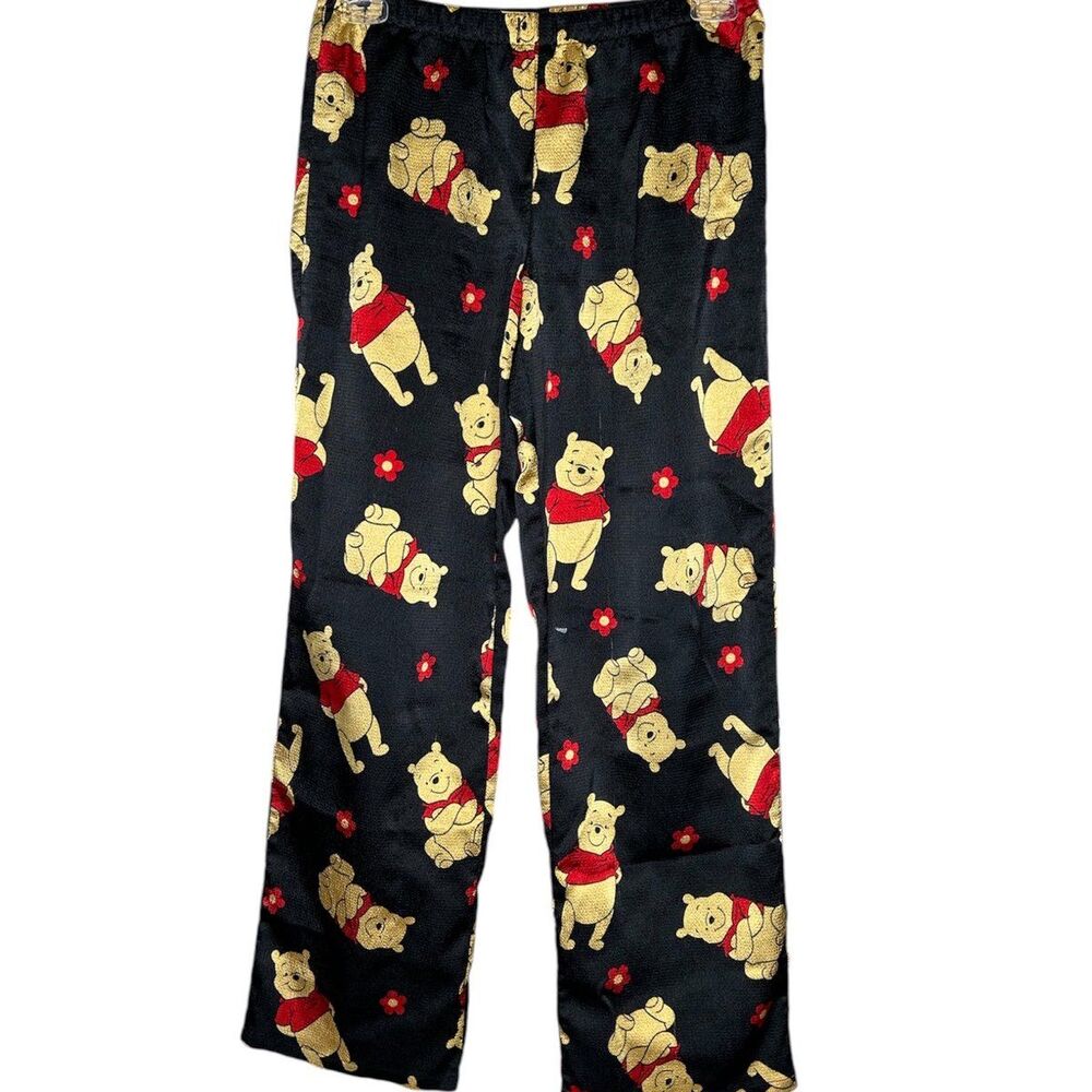 Vintage Y2K 2000s satin Winnie the Pooh pajama pants floral daisy red black